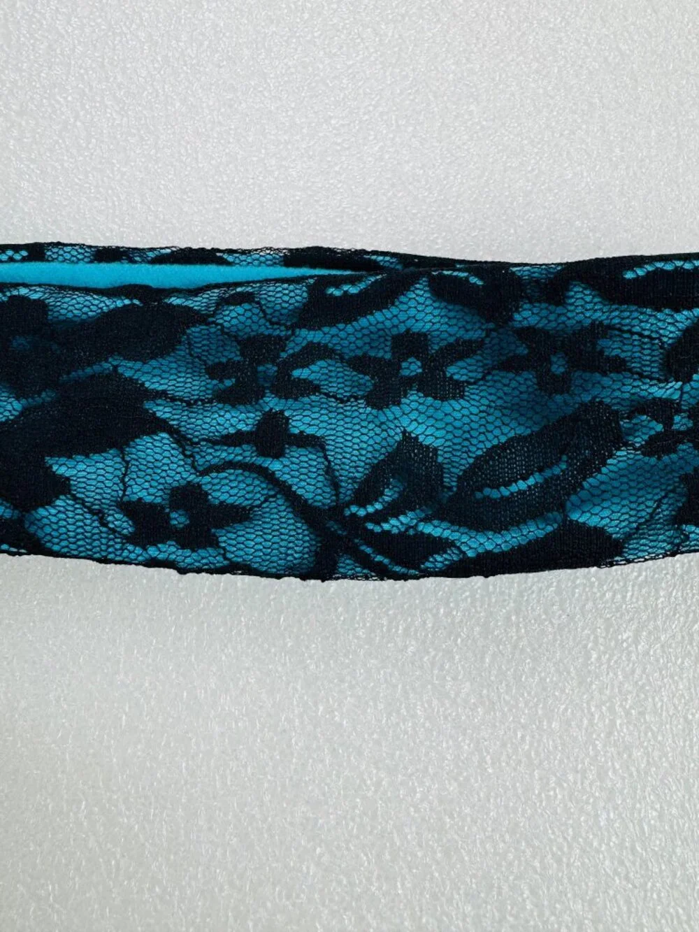 Turtle Fur Teal with Black Lace Stretch Headband Running Band Skiing